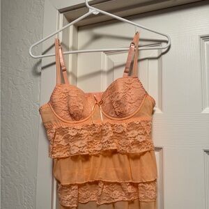 Lace-Trimmed Peach Orange Chemise Top